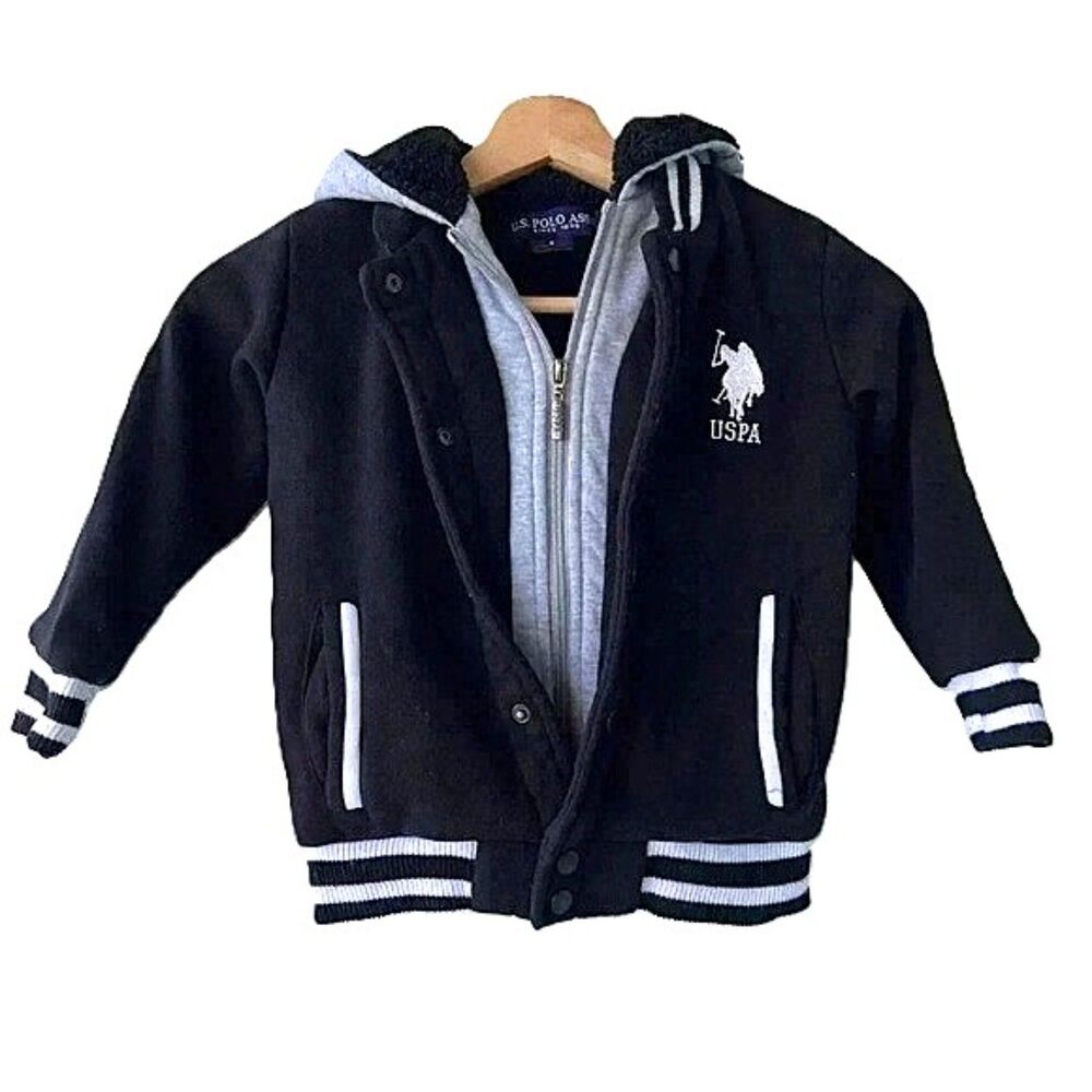 US Polo Assn Logo Boys Black Zip Up Jacket Size 4
